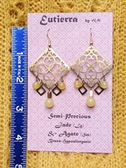 Eutierra Semi-Precious Yellow Jade Earrings Hand Crafted In The USA Brass 2 5/8″