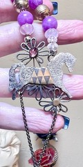 WONDERFUL Sterling Silver 18 Kt. Gold Purple Kunzite, Pink Topaz Horse Necklace