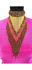 Brown Beaded Fringe Choker Necklace, Gold Beaded Tribal Necklace, Necklace Set