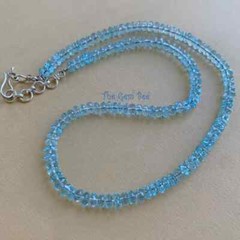 5.3mm Blue Topaz Micro Faceted Rondelle Beads 18″ Strand Necklace Silver Clasp