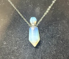 Opalescent Glass Perfume Bottle Vial Pendant Necklace Faceted Screw Top