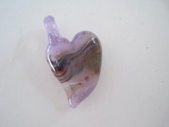 Love Glass Heart Shaped Pendant Handblown Artist Glass Purple Brown Splotch Whit