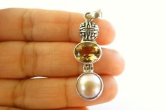 Mabe Pearl Yellow Citrine 2-Stone Balinese 925 Sterling Silver Pendant