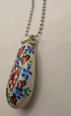 Hand Painted Stone Heart Flower Pendant Necklace Ball Chain Multicolor 11 Inches