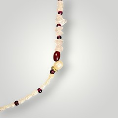 New. Rose Quartz Chips, Garnet, & Freshwater Pearls Artisan CraftedNecklace