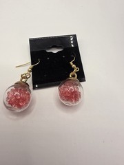 Gold Tone Pink Crystal Filled Balls Dangle Drop Statement Earrings