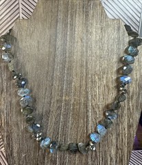 Handmade Sterling Silver Faceted 15MM Beaded Labradorite Knotted Necklace 18”