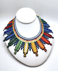 Artisan handmade beaded broad collar bib fringe necklace