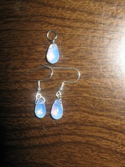 MINI Stainless Steel Blue SEA OPAL OPALITE Glass Pendant Charm Earrings SET