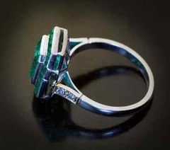Sparkling Bluish Green Emerald Cut 3.15CT Emerald & White CZ Halo Vintage Ring