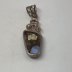 Copper Turquoise Multicolored Pendant With Amethyst Accents Set In 925 Sterling