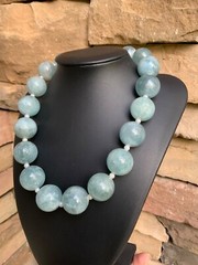 Huge Aquamarine Bead Necklace Artisan Handcrafted