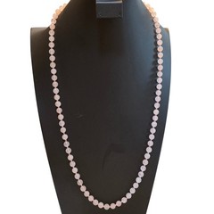 Vintage Hand Knotted Rose Quartz Beaded Necklace 32″ Pink Boho