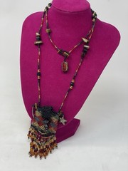 Beaded Charm Necklace with Star and Moon, Multicolor Glass & Metal