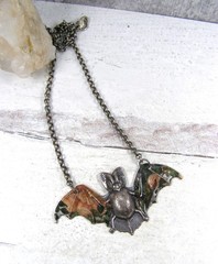 Fine Silver Plated Victorian Rose Bat Pendant Necklace Cottagecore Artisan Rolo