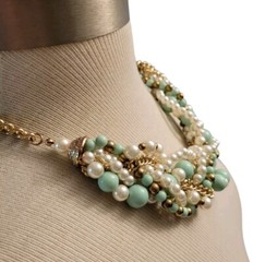 Hand Crafted Upcycled Faux Pearl And Chain Necklace 20 In Beachy Pastel Spring