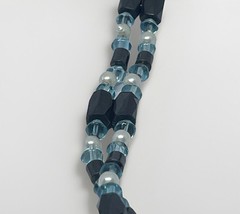 Blue Crystal Hematite Magnetic Beaded 20″ Necklace or Wrap Bracelet W/ Pearls