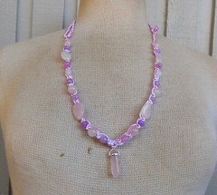 Rose Quartz Double Point Crystal Adjustable Hemp Necklace Amethyst Larimar Beads