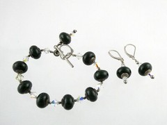 Artisan VB Sterling Silver Demi Parure Green Art Glass Bracelet Earrings Set 925
