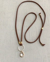 NEW Sundance Charm Oxidized Silver Necklace leather brown cord handmade artisan