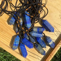 Deep Blue Lapis Lazuli Hexagonal Point Pendant Real Gemstone Protection Jewelry