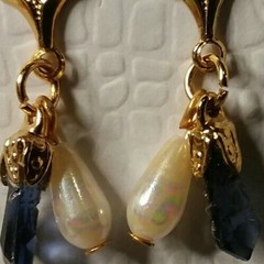 MaryBee Jewelry: Cobalt Blue Glass & Faux Pearl Pierced Earrings 03-01-2021