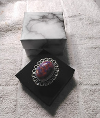 Purple Jasper Ring. Set In Tarnish-Resistant Rhodium Plated Mount. Size 6.75