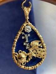 14K Yellow Gold Custom Diamond Pendant 10.3g Fine Jewelry Ocean Life Blue Stone