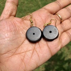 Ebony Wood Rose Flower Carved Handmade Earrings 45 mm length, D 1