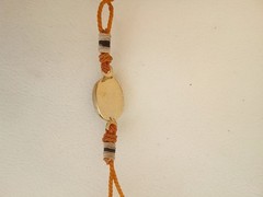 Artisan necklace silverplate bells carved wood beads Peking glass enameled clasp