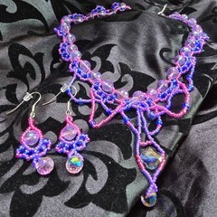 Handmade Jellyfish inspired 925 Sterling Silver Necklace Earring Set Purple/Pink