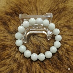Burmese Jade Bracelet Round White Natural Jadeite Type A Beads Wide 14.3-14.4 mm