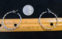 Taxco Modernist 1½»Dia. Spiral Twist Hoop Post Earrings 5.9g 925 Sterling Silver