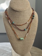 Vintage Turquoise Sterling Silver 925 Layered 2pc Statement Beaded Necklace Set