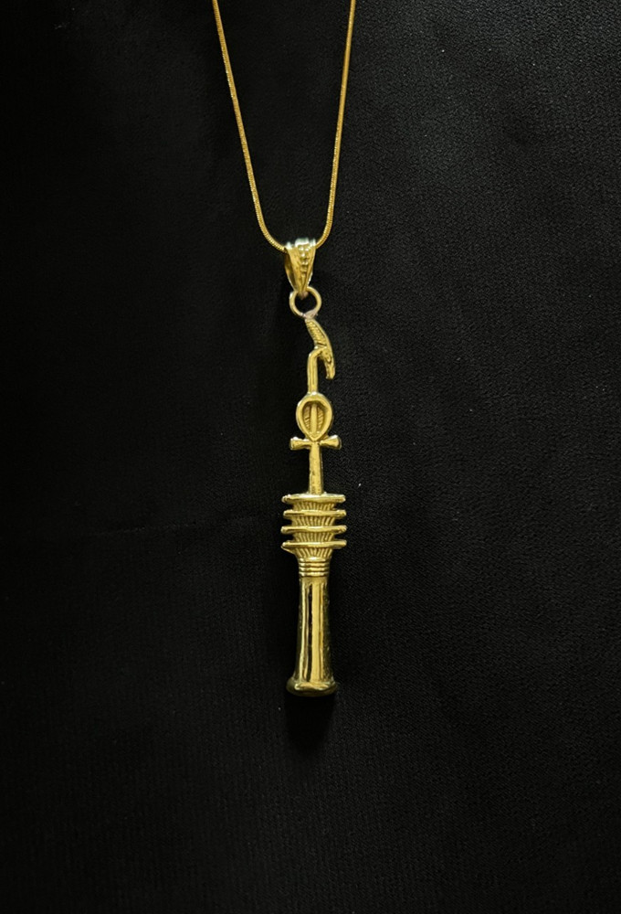 Brass Egyptian Djed Pillar Seth Amulet Necklace Ancient Power Charm