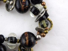 Artisan Branded Blown Glass Quartz Stretch Bracelet Double Strand Mixed Metals