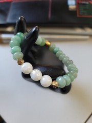 Stone of opportunity Green aventurine, White Quartz bead mala Bracelet 7.25 In