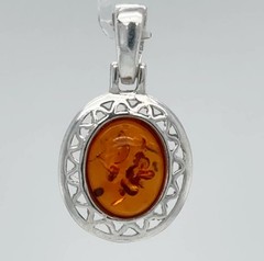 Oval Cognac / Brown BALTIC AMBER Pendant – Necklace – 925 STERLING SILVER #33e