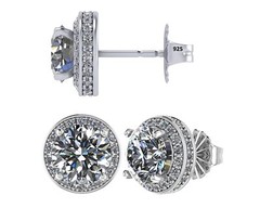 Platinum Plated Sterling Silver Round Halo Stud Earrings With 4.5 CTTW Zirconia