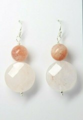 Sunstone Earrings Gemstone 18mm Coin & 10mm Ball 925 Sterling Silver