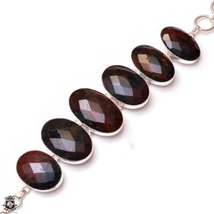 Irish Bloodstone Genuine Gemstone Silver Bracelet B4647