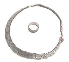 Vintage 925 Mexico TA-115 Meander Choker a 925 Meander Stress Ring 153 Grams!