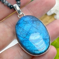 Blue Labradorite Pendant Moonstone Necklace Pure Sterling Silver 925 Boho New