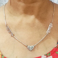 Silver Anniversary or Birthday TWO NAMES and Year inscribed on Heart Necklace