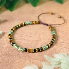 Tiger Eye Green Spot Jasper Tibetan 2*4MM Beads Healing Dainty Braided Bracelet