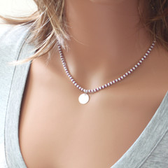 Rhodium Dot Necklace with Beaded Chain