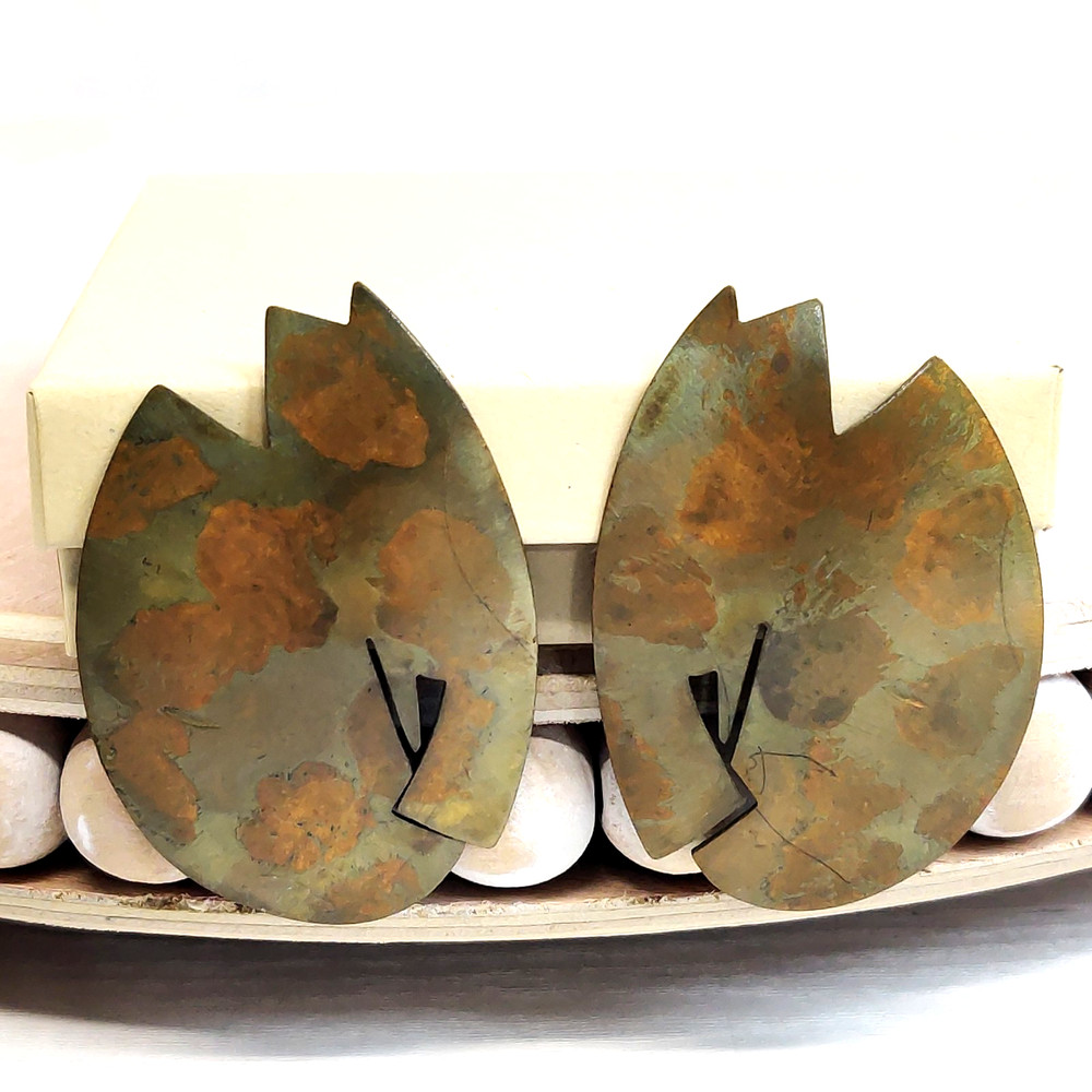 Hilary Packard Clip-On Earrings Large Abstract Statement Patinated Brass Signed