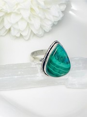Southwest Malachite Chrysocolla Ring Size 9 1/4 9.25 Sterling Silver 925 Overlay