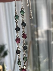 Handmade sterling silver prong set stones red green blue necklace vintage