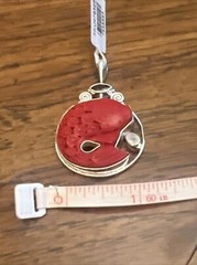 SAJEN SILVER Simulated Cinnabar and Multi Gemstone Carved Fish Pendant Sterling
